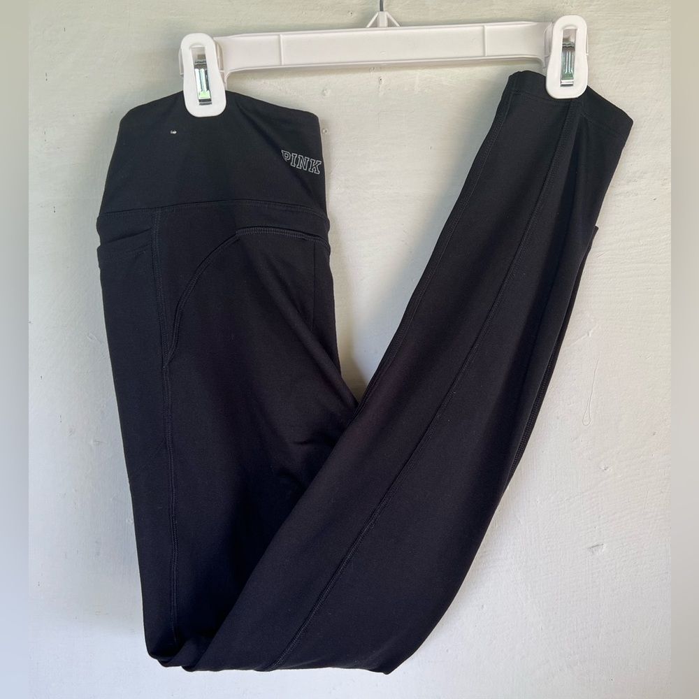 Victoria Secret PINK Black Cozy Workout Active Yoga Leggings with Pockets S